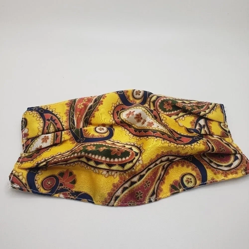 Gold Paisley satin face mask
